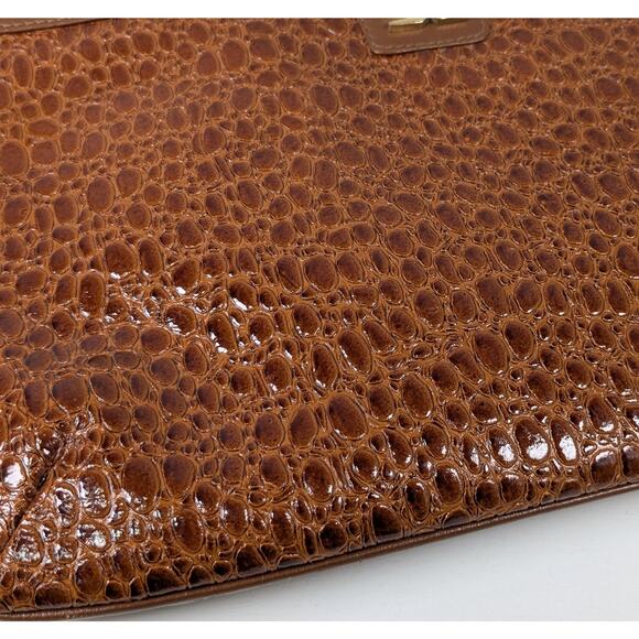 Vintage Sandro Brown Leather Faux Reptile Rectangular Shoulder Bag *READ - Picture 3 of 14